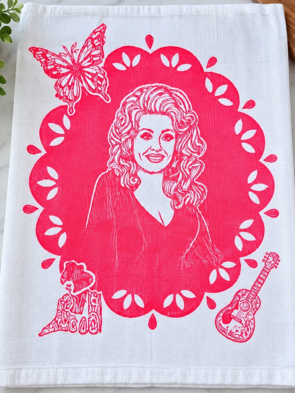 Bright Pink Decorative Tea Towel by
